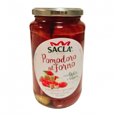 Pomidorai, kepti krosnyje, su česnaku ir kaparėliais SACLA, 545 g